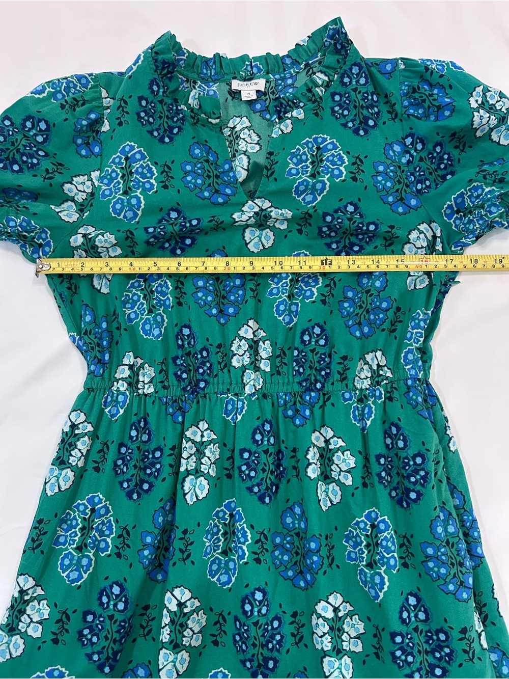 J. Crew Green Floral Short-Sleeve Midi Dress 4 - Picture 9 of 16